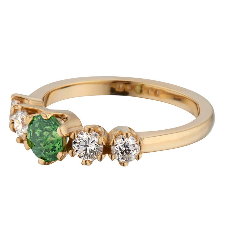 GIA Certified Demantoid Garnet Diamond Yellow Gold Engagement Ring – image 3
