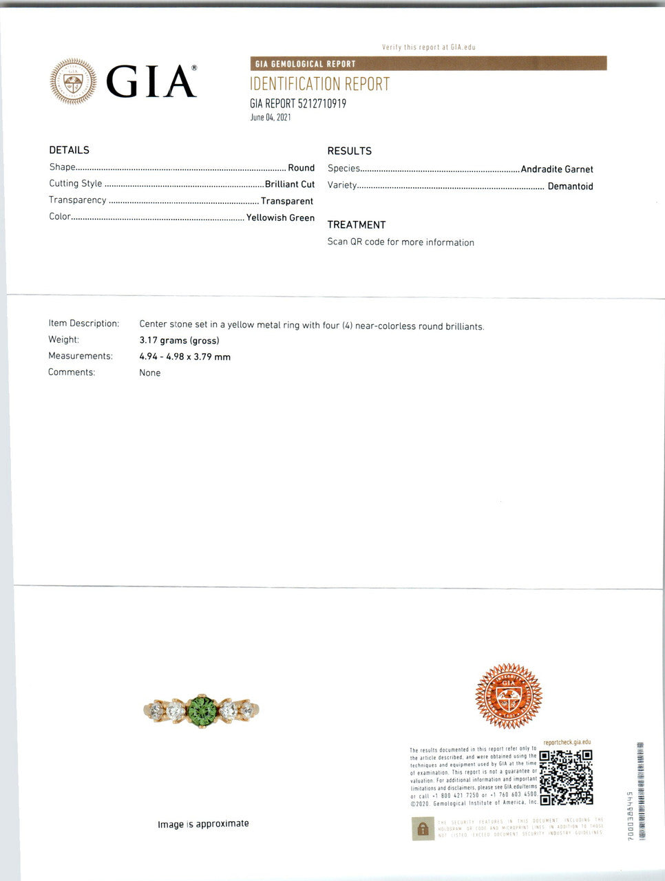 GIA Certified Demantoid Garnet Diamond Yellow Gold Engagement Ring – image 4