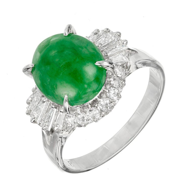 GIA Certified Jadeite Jade Diamond Halo Ballerina Engagement Ring – image 2