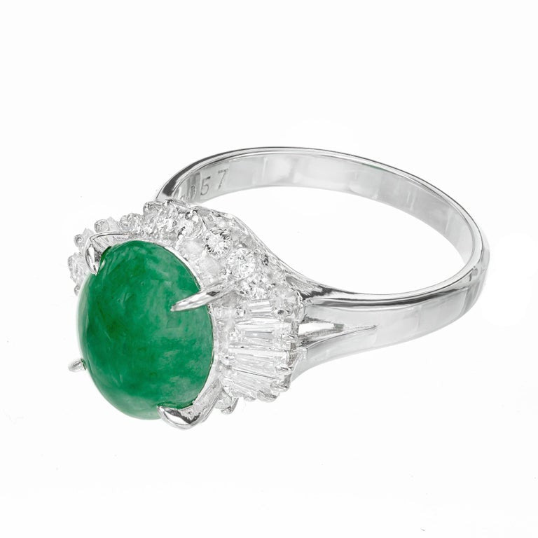 GIA Certified Jadeite Jade Diamond Halo Ballerina Engagement Ring – image 4