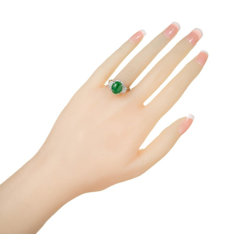 GIA Certified Jadeite Jade Diamond Halo Ballerina Engagement Ring – image 9