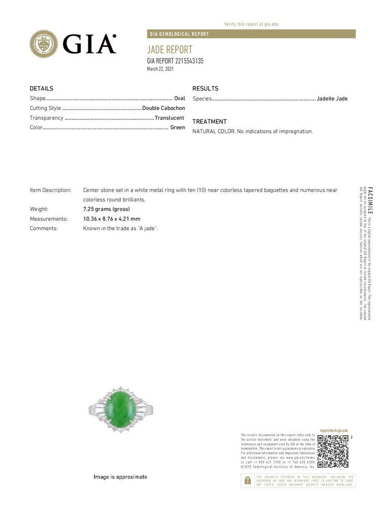 GIA Certified Jadeite Jade Diamond Halo Ballerina Engagement Ring – image 3