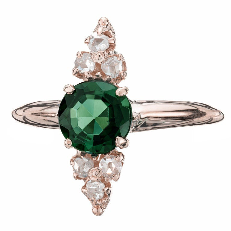 1.00 Carat Green Tourmaline Diamond Rose Gold Ring – image 2