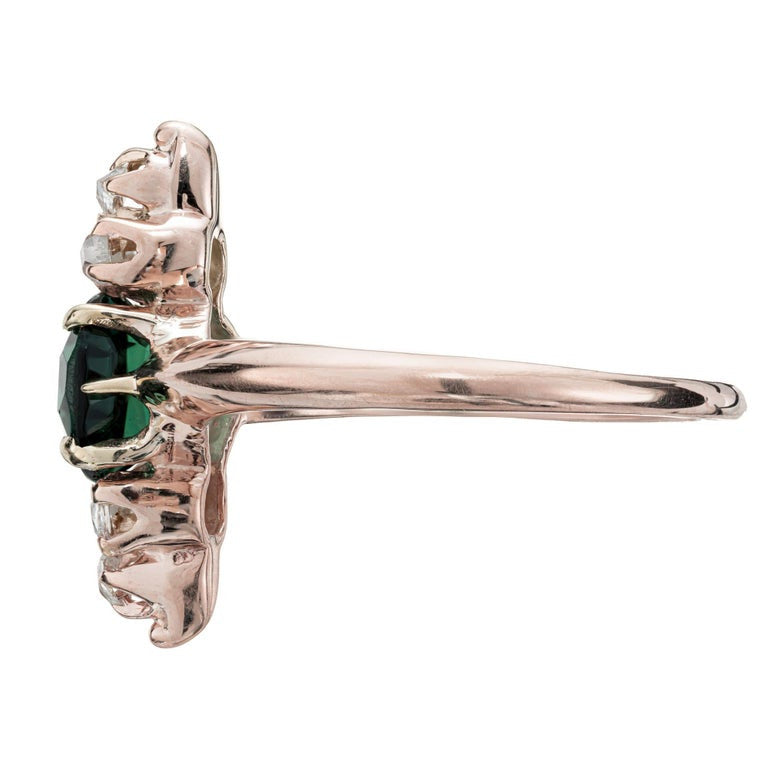 1.00 Carat Green Tourmaline Diamond Rose Gold Ring – image 3