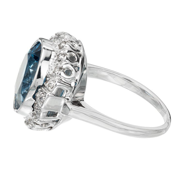 4.20 Carat Blue Topaz Diamond Halo White Gold Ring – image 4