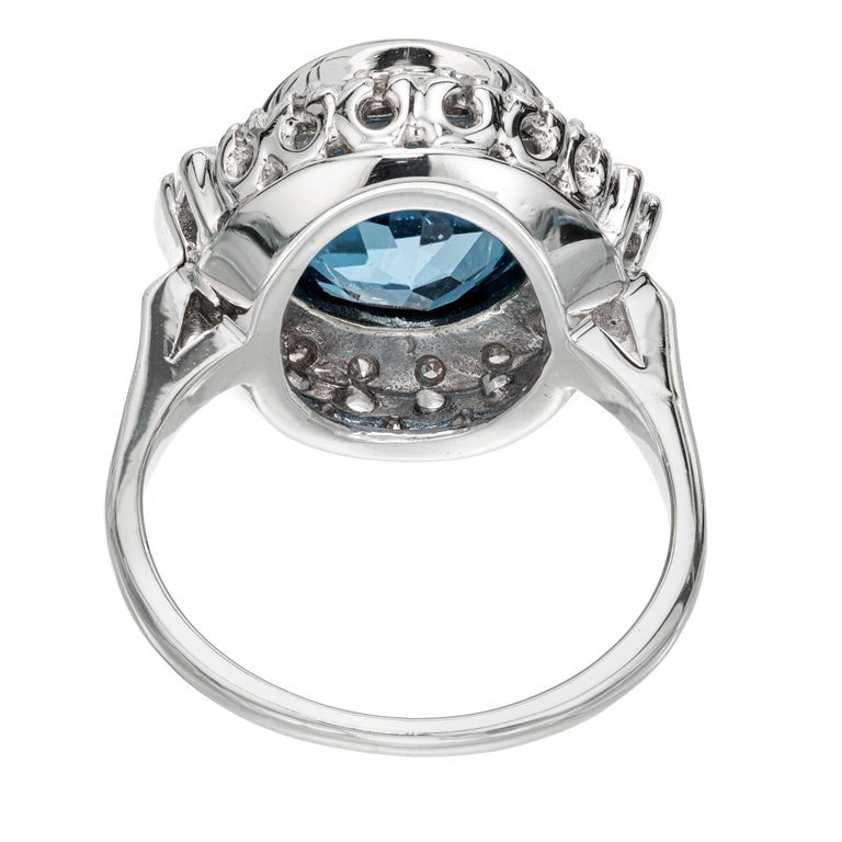 4.20 Carat Blue Topaz Diamond Halo White Gold Ring – image 5