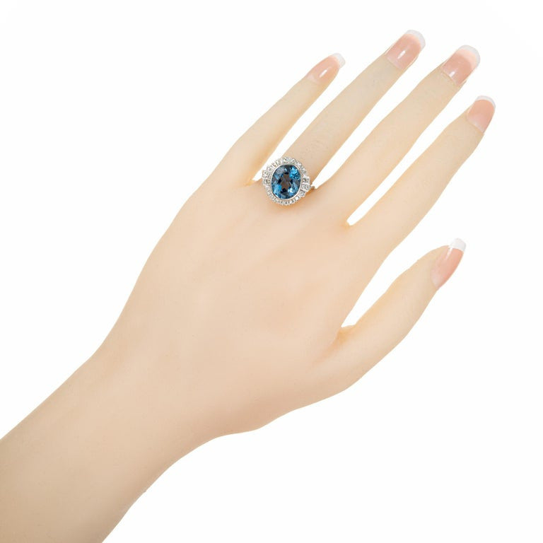 4.20 Carat Blue Topaz Diamond Halo White Gold Ring – image 7