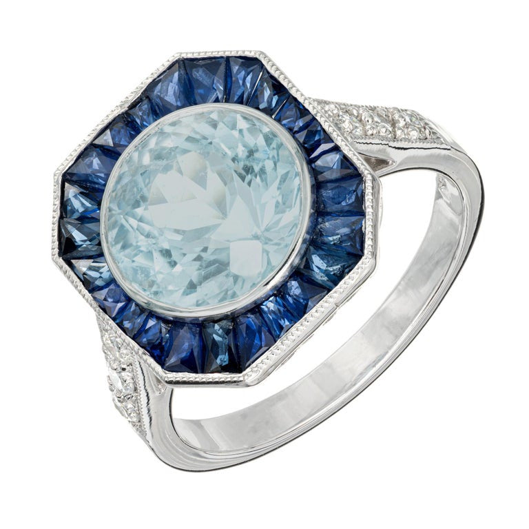 Peter Suchy 2.96 Carat Aqua Halo Sapphire Diamond Platinum Ring – image 2