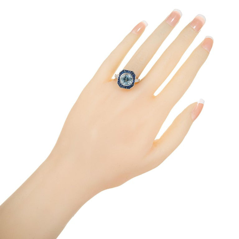 Peter Suchy 2.96 Carat Aqua Halo Sapphire Diamond Platinum Ring – image 7