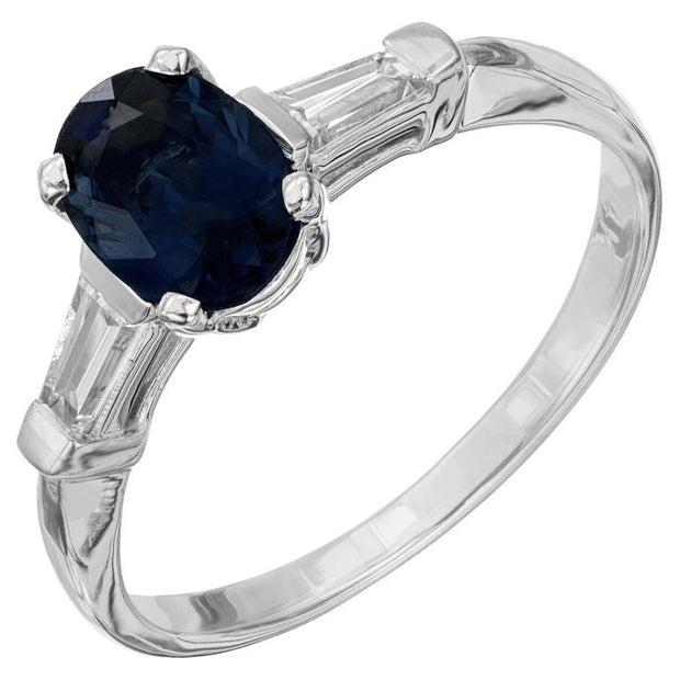 Peter Suchy GIA Certified .80 Carat Blue Sapphire Diamond Gold Engagement Ring