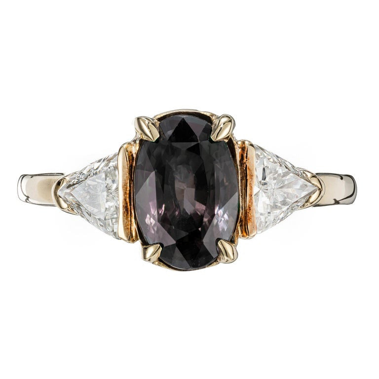 2.38 Carat Natural Purple Brown Sapphire Trilliant Gold Diamond Engagement Ring – image 2
