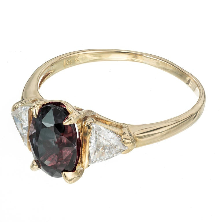 2.38 Carat Natural Purple Brown Sapphire Trilliant Gold Diamond Engagement Ring – image 4