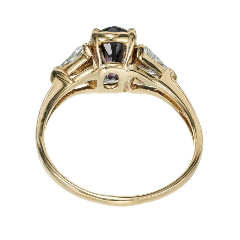 2.38 Carat Natural Purple Brown Sapphire Trilliant Gold Diamond Engagement Ring – image 6