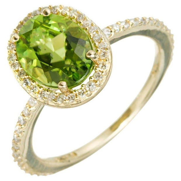 Effy 2.00 Carat Peridot Diamond Yellow Gold Halo Engagement Ring