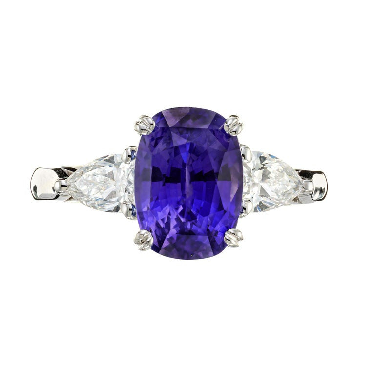 Peter Suchy 4.73 Carat Sapphire Diamond Platinum Three-Stone Engagement Ring – image 2