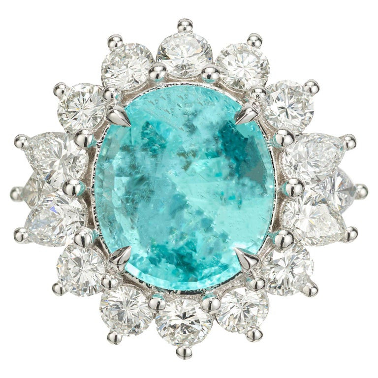 Peter Suchy GIA 5.98 Carat Paraiba Tourmaline Diamond Halo Platinum Ring