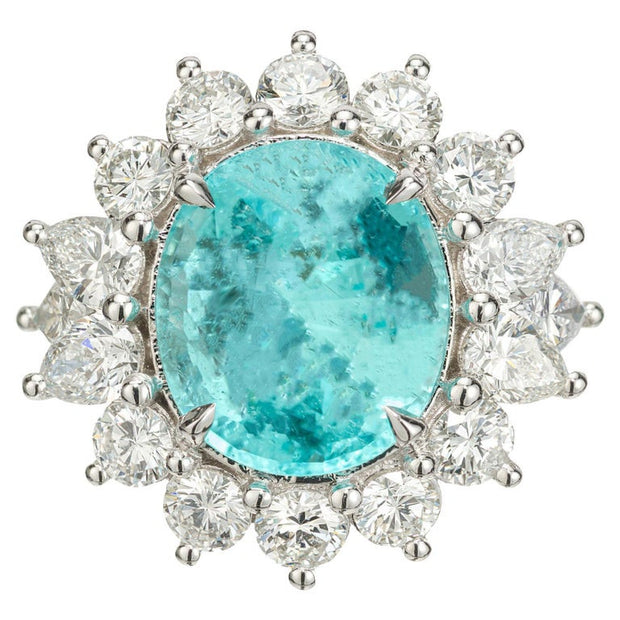 Peter Suchy GIA 5.98 Carat Paraiba Tourmaline Diamond Halo Platinum Ring
