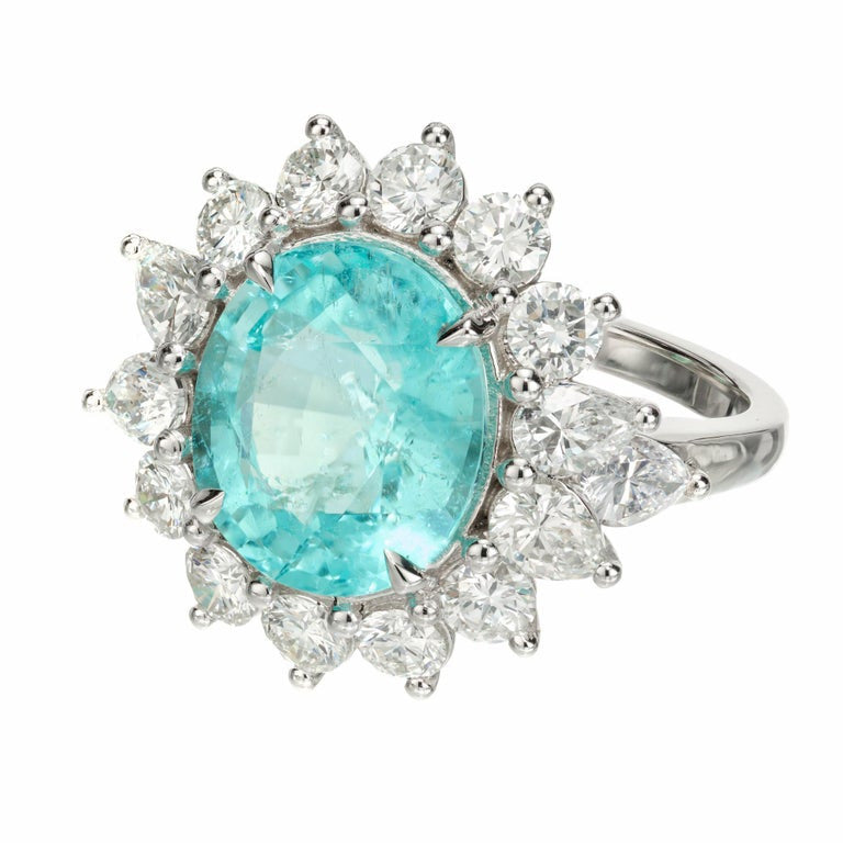 Peter Suchy GIA 5.98 Carat Paraiba Tourmaline Diamond Halo Platinum Ring – image 3