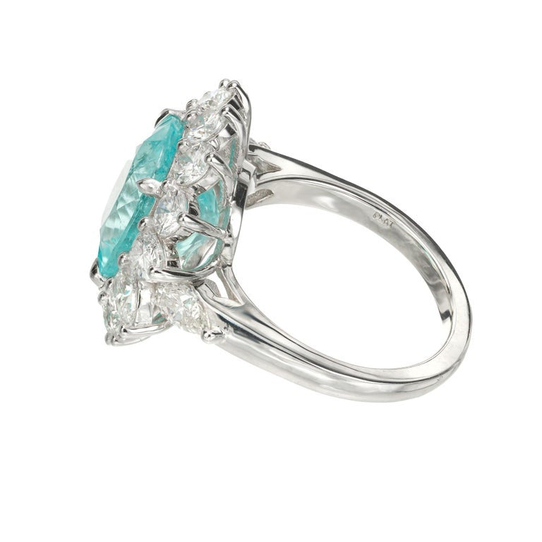 Peter Suchy GIA 5.98 Carat Paraiba Tourmaline Diamond Halo Platinum Ring – image 5