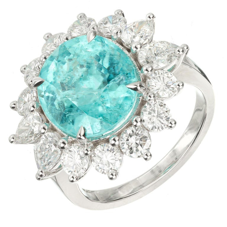 Peter Suchy GIA 5.98 Carat Paraiba Tourmaline Diamond Halo Platinum Ring – image 6