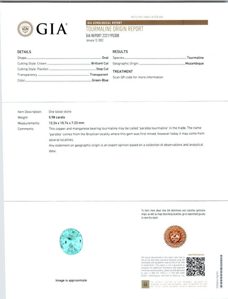 Peter Suchy GIA 5.98 Carat Paraiba Tourmaline Diamond Halo Platinum Ring – image 4