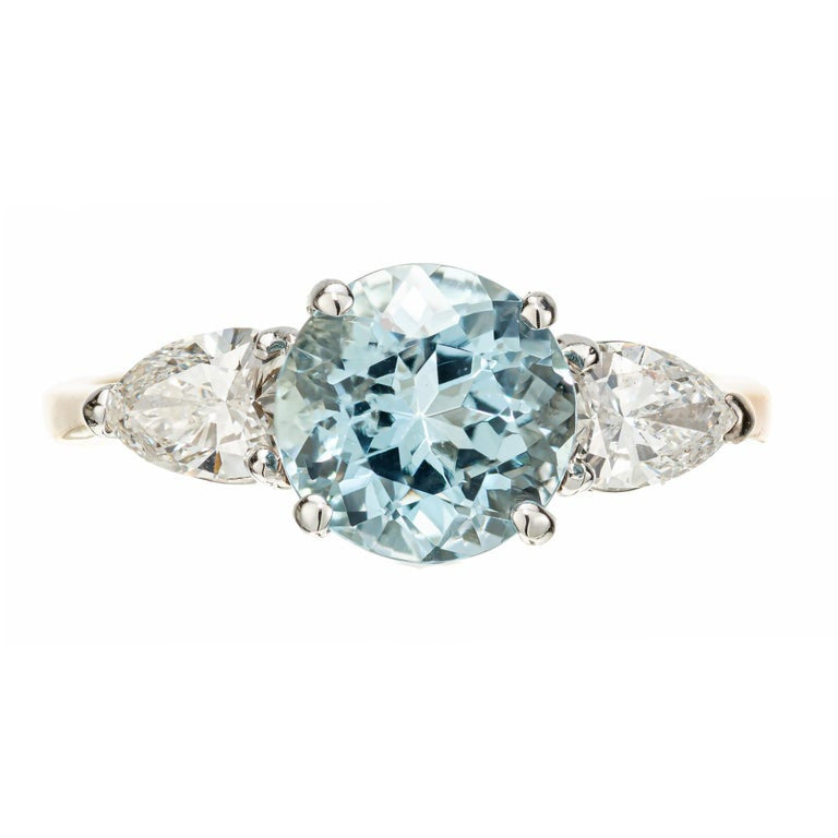 Peter Suchy 1.65 Carat Aqua Diamond Gold Three-Stone Engagement Ring – image 2