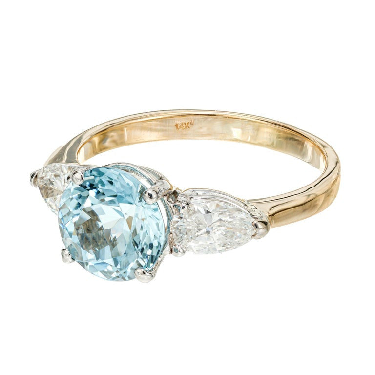 Peter Suchy 1.65 Carat Aqua Diamond Gold Three-Stone Engagement Ring – image 3