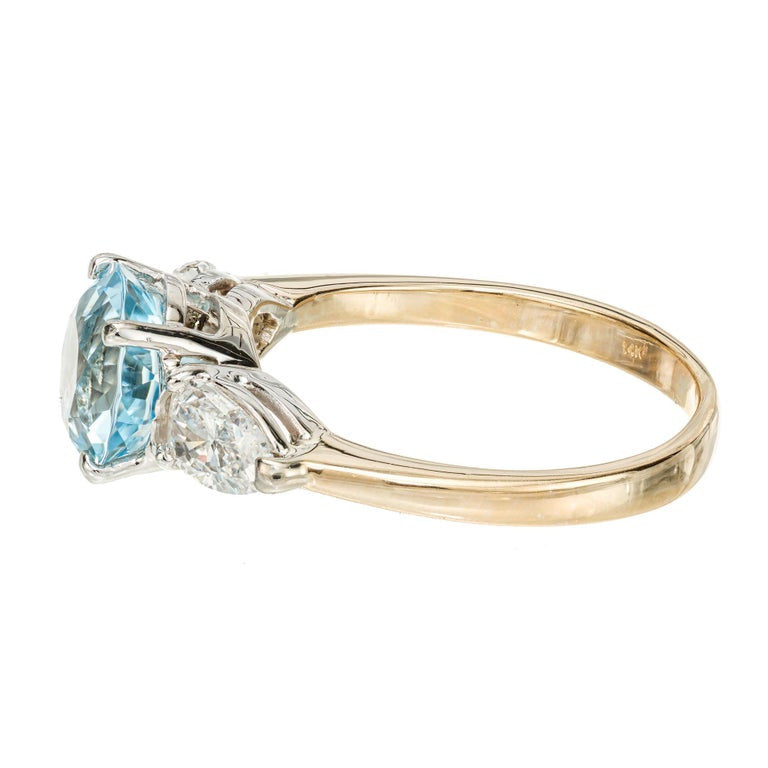 Peter Suchy 1.65 Carat Aqua Diamond Gold Three-Stone Engagement Ring – image 4