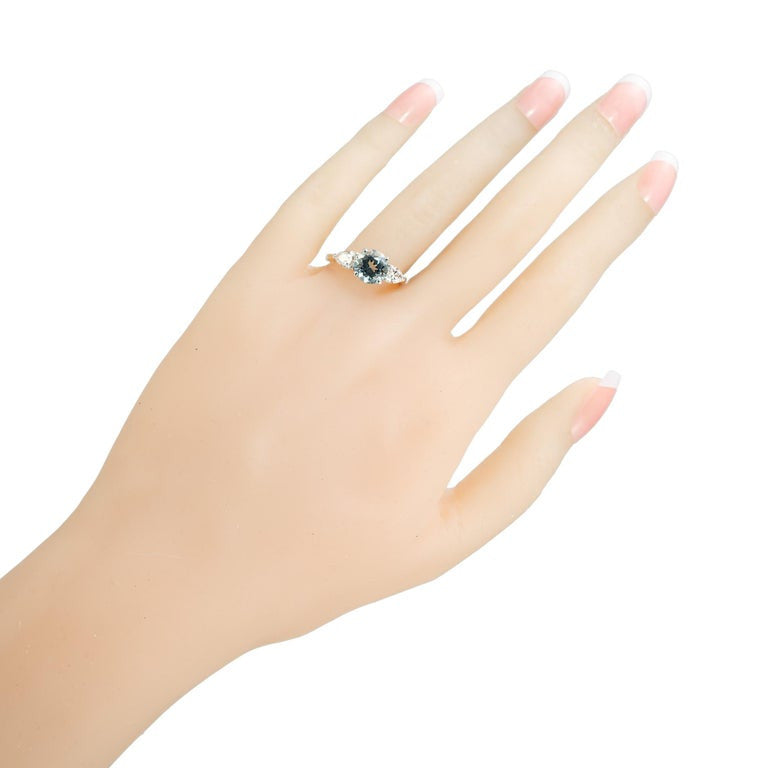 Peter Suchy 1.65 Carat Aqua Diamond Gold Three-Stone Engagement Ring – image 7
