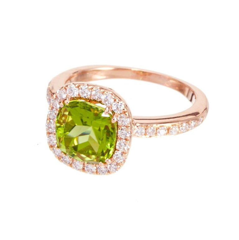 Peter Suchy 2.63 Carat Peridot Diamond Rose Gold Halo Engagement Ring – image 3