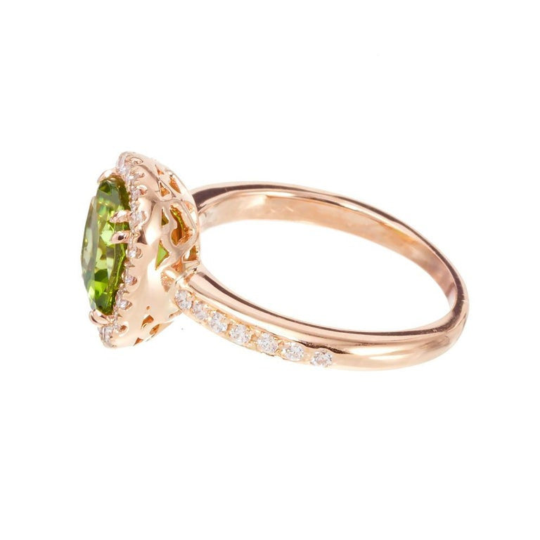 Peter Suchy 2.63 Carat Peridot Diamond Rose Gold Halo Engagement Ring – image 4