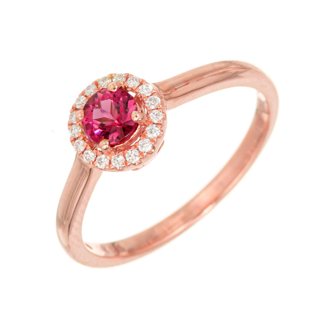 Peter Suchy .27 Carat Pink Tourmaline Diamond Rose Gold Halo Ring