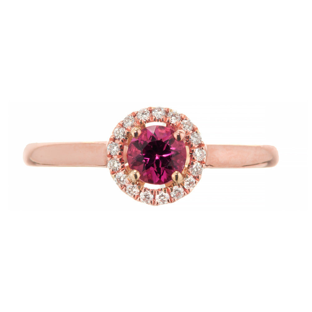Peter Suchy .27 Carat Pink Tourmaline Diamond Rose Gold Halo Ring – image 2