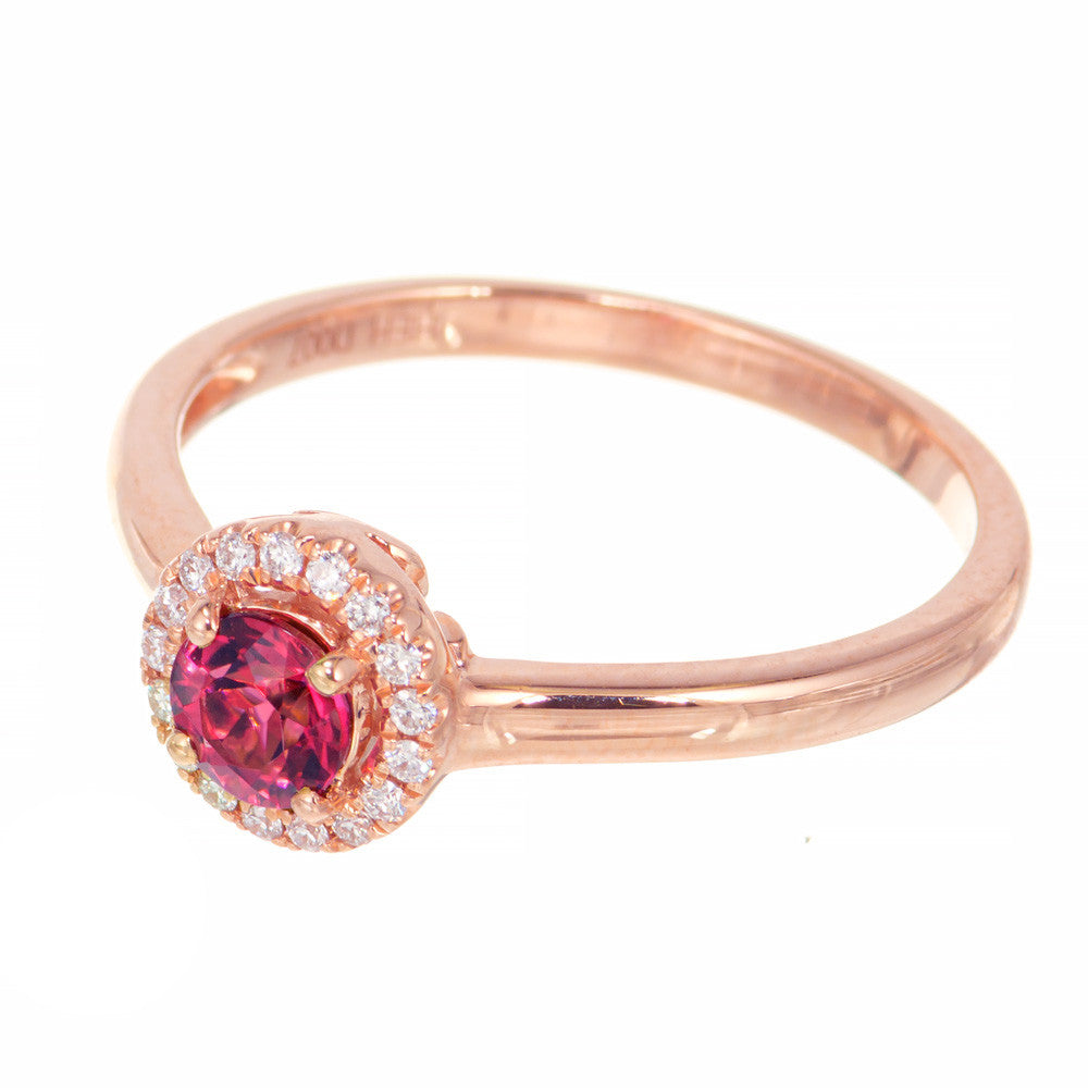 Peter Suchy .27 Carat Pink Tourmaline Diamond Rose Gold Halo Ring – image 3