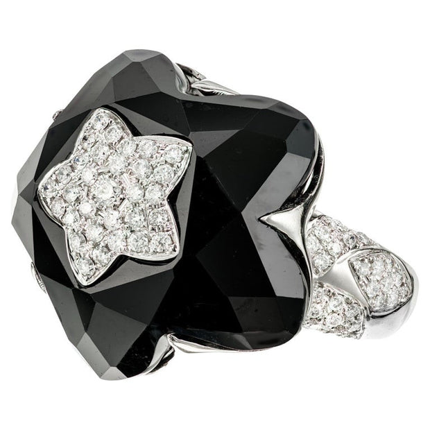 .98 Carat Diamond Onyx White Gold Star Cluster Cocktail Ring