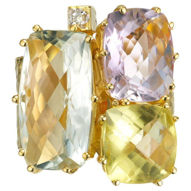 Seidengang 13.9 Carat Pastel Multi-Color Gemstone Diamond Yellow Gold Ring