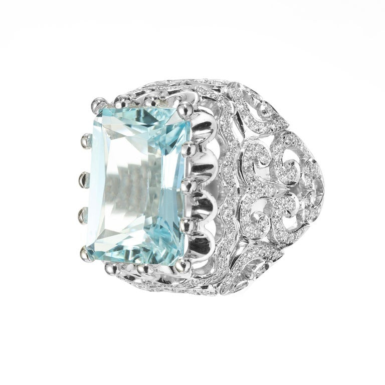 Featherstone 6.64 Carat Rectangular Aqua Diamond Platinum Cocktail Ring – image 2