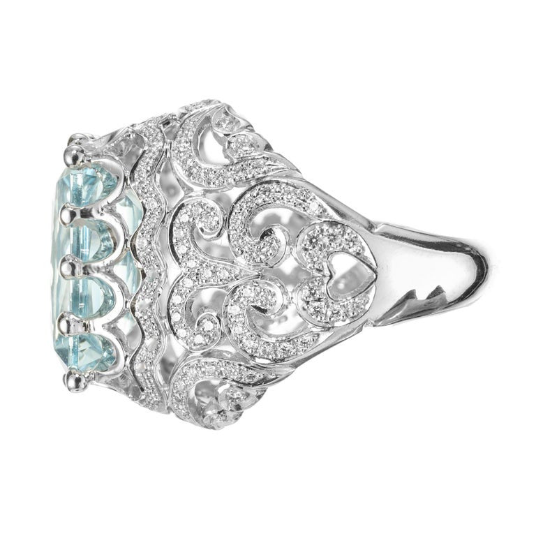 Featherstone 6.64 Carat Rectangular Aqua Diamond Platinum Cocktail Ring – image 3