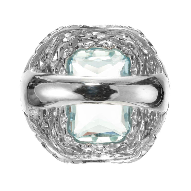Featherstone 6.64 Carat Rectangular Aqua Diamond Platinum Cocktail Ring – image 4
