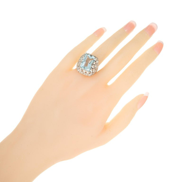 Featherstone 6.64 Carat Rectangular Aqua Diamond Platinum Cocktail Ring – image 7