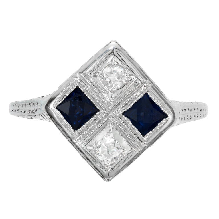 .54 Carat Sapphire Diamond Platinum Art Deco Calibre Ring – image 2