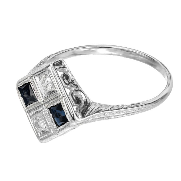 .54 Carat Sapphire Diamond Platinum Art Deco Calibre Ring – image 3