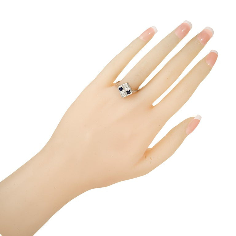.54 Carat Sapphire Diamond Platinum Art Deco Calibre Ring – image 7