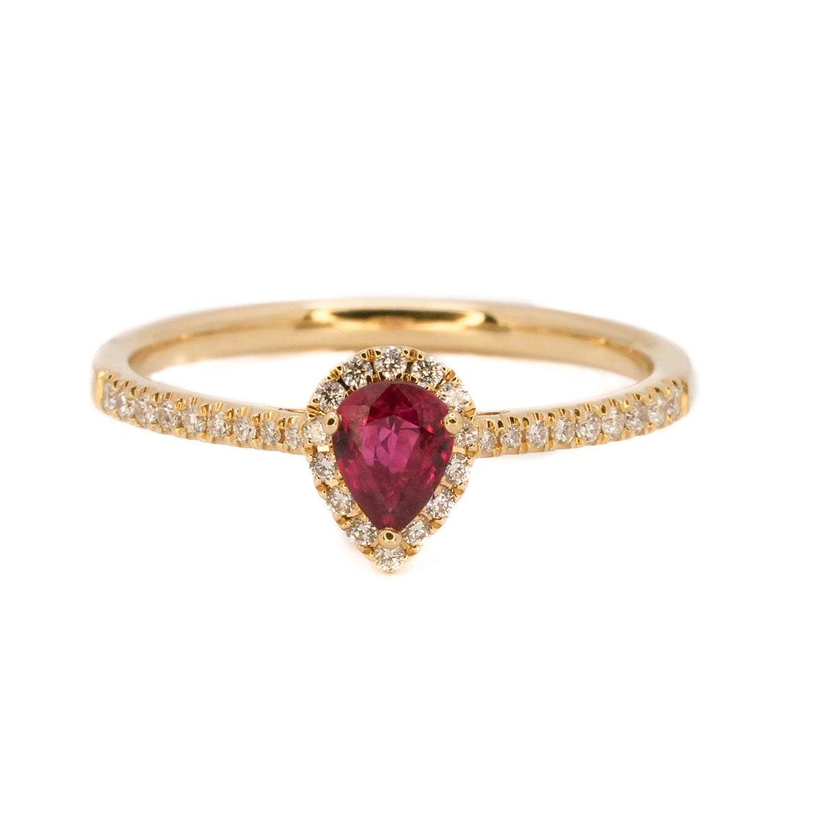 .37 Carat Ruby Diamond Yellow Gold Halo Engagement Ring