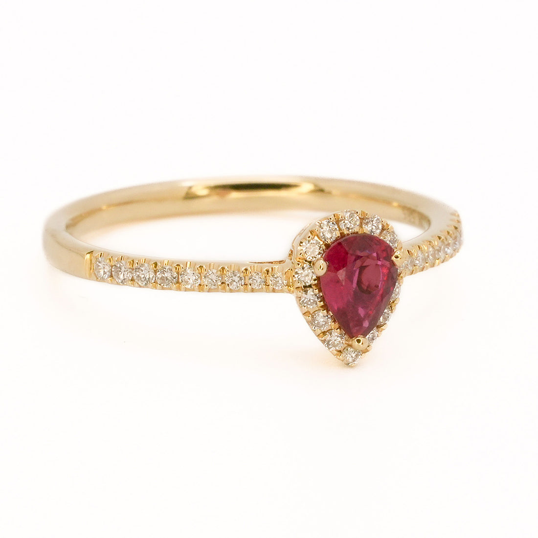 .37 Carat Ruby Diamond Yellow Gold Halo Engagement Ring – image 2