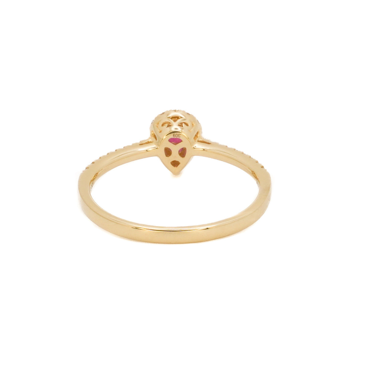 .37 Carat Ruby Diamond Yellow Gold Halo Engagement Ring – image 3