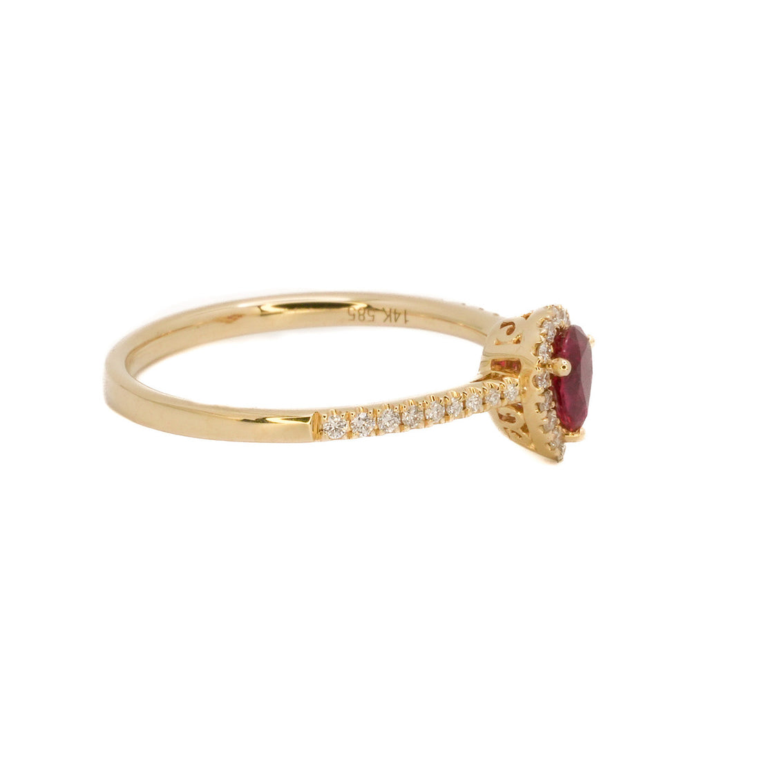 .37 Carat Ruby Diamond Yellow Gold Halo Engagement Ring – image 4