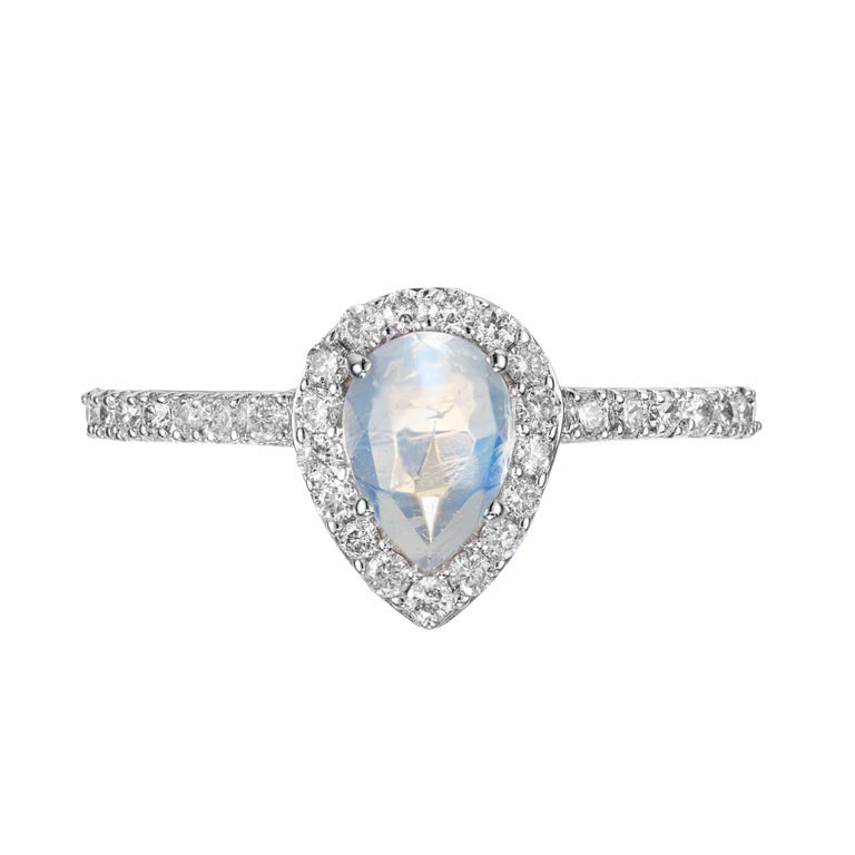Peter Suchy .70 Carat Pear Moonstone Diamond Halo White Gold Engagement Ring – image 2