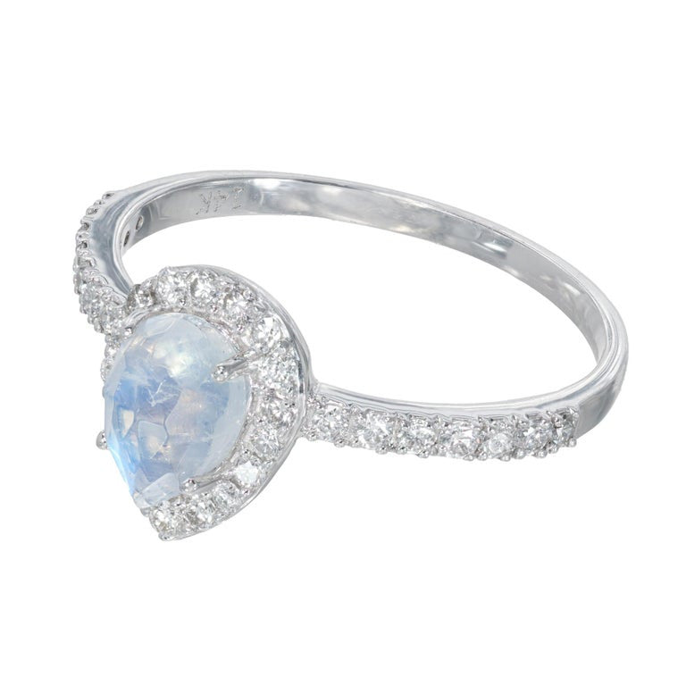 Peter Suchy .70 Carat Pear Moonstone Diamond Halo White Gold Engagement Ring – image 3