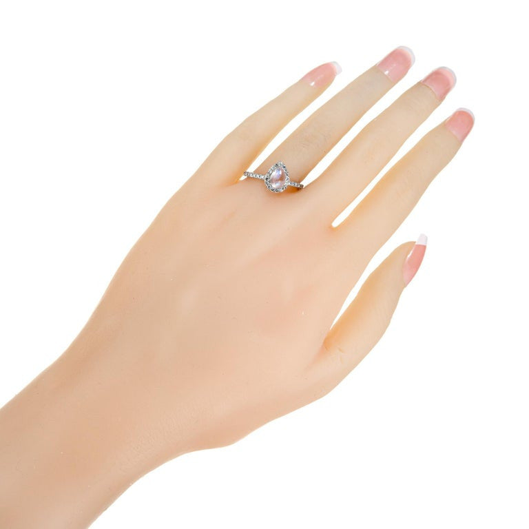 Peter Suchy .70 Carat Pear Moonstone Diamond Halo White Gold Engagement Ring – image 7